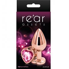 Алюминивая анальная втулка с розовым кристаллом в виде сердечка Rose Gold Heart M Pink