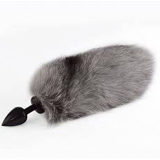 Анальная пробка черная с хвостом (серый песец) мини SB-9019