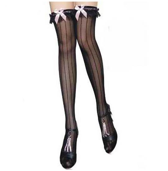 Чулки черные с розовыми бантами цвет черный