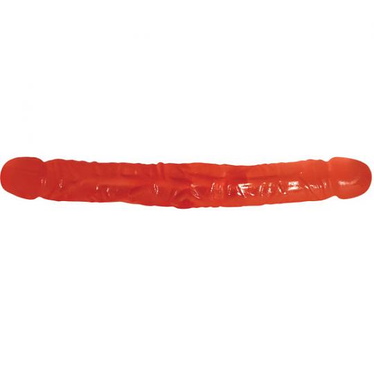 Фаллоимитатор сдвоенный гелевый (лесбийский) в ламинате цвет красный