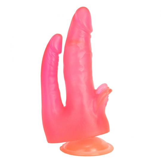 Фаллоимитатор-массажер двойной гелевый на присоске цвет розовый
