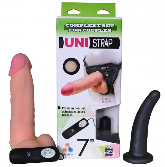 Комплект Uni Strap 19 см Harness Best of All с 12-ти режимной вибрацией цвет черный