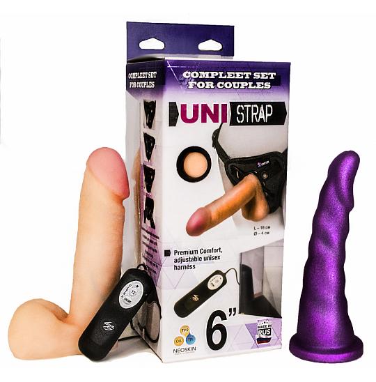 Комплект Uni Strap Harness best of all с вибрацией 12 режимов цвет фиолетовый