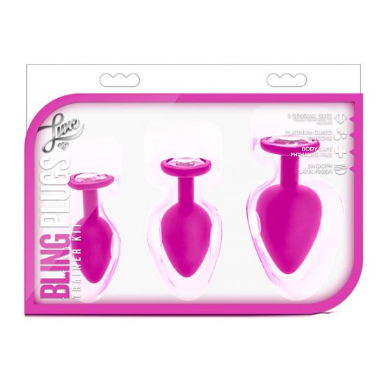 Массажер для анальной стимуляции Luxe Bling Plugs Training Kit Pink цвет фиолетовый