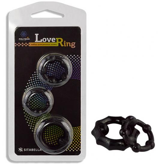 Набор эрекционных колец Love Ring черные цвет черный