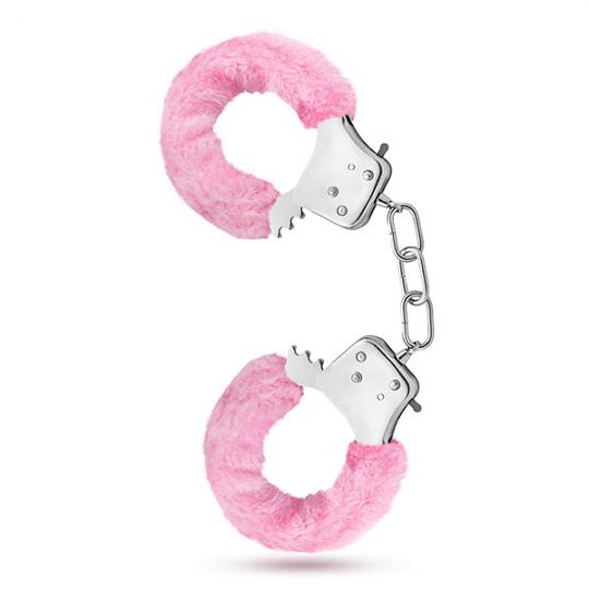 Наручники из листового металла с мехом розового цвета, совместно с ключами цвет розовый