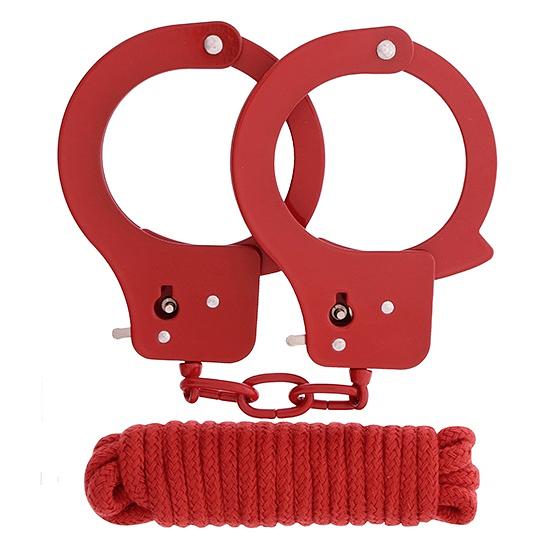 Наручники из листового металла, совместно с ключами и веревкой цвет красный