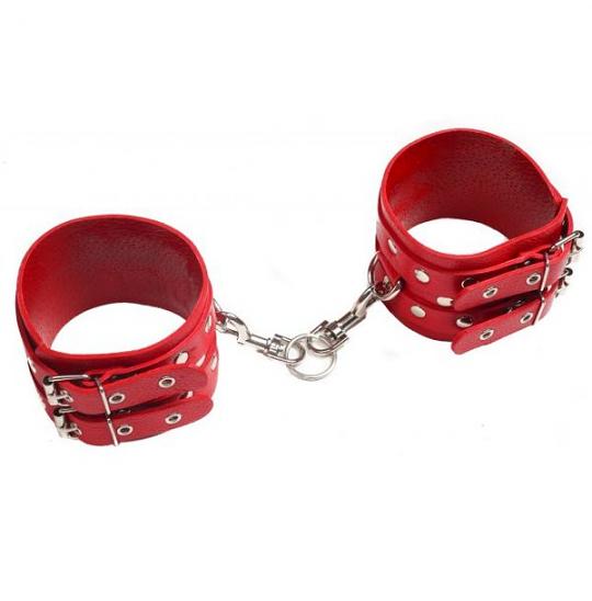 Оковы из натуральной кожи Невольное подчинение, красные