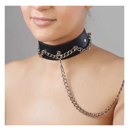 Ошейник черный с цепочкой и карабином цвет черный