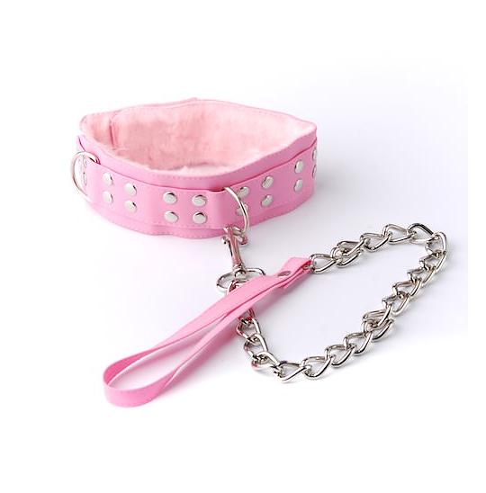 Ошейник из искусственной кожи с подкладкой из меха цвет розовый