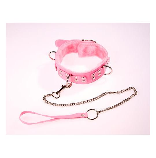Ошейник розовый с мехом винил цвет розовый