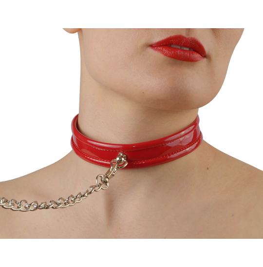 Ошейник узкий с поводком красный цвет красный