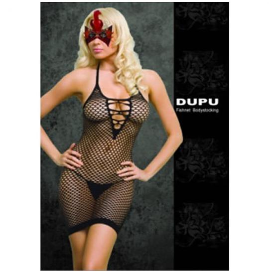 Платье-сетка со шнуровкой на груди цвет черный