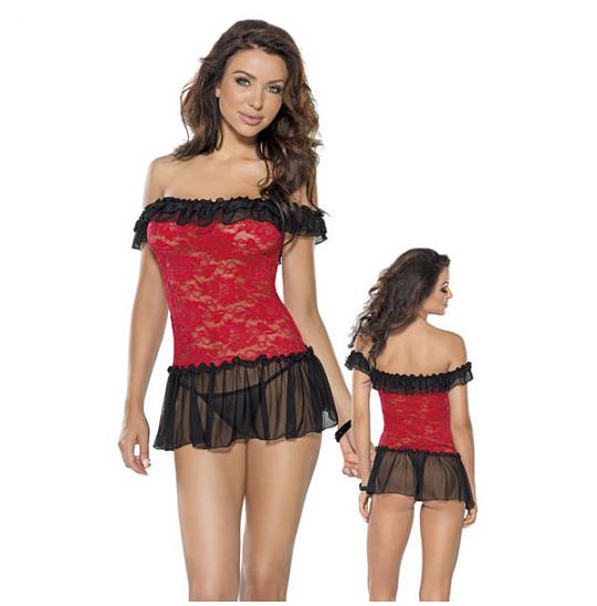 Платье-сорочка с рюшами цвет красный