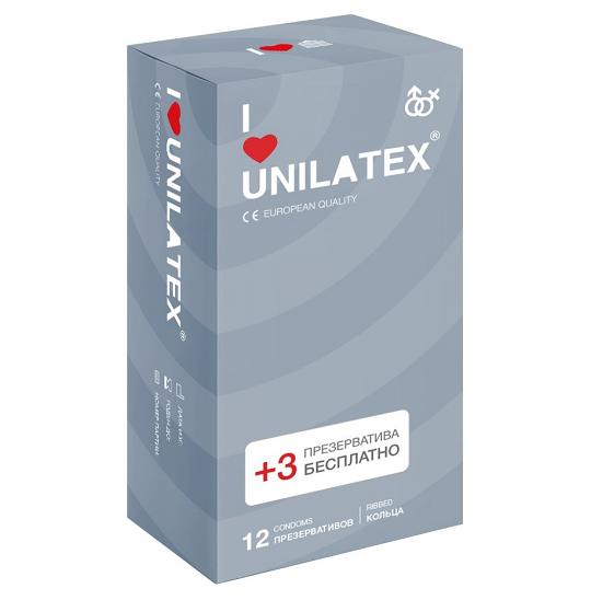 Презервативы Unilatex Ribbed (Ребристые) 12+3 шт в подарок