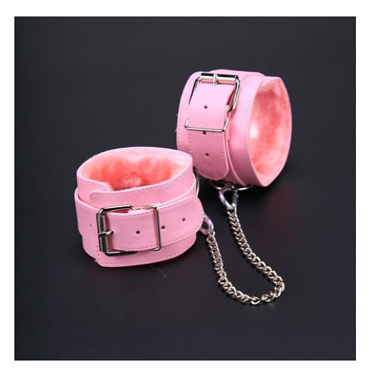 Розовые оковы из кожи с мехом цвет розовый