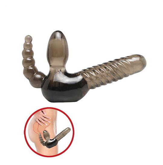 Страпон женский тройного действия цвет черный