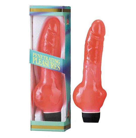 Вибромассажер гелевый Penetrating Pleasures с мошонкой цвет розовый