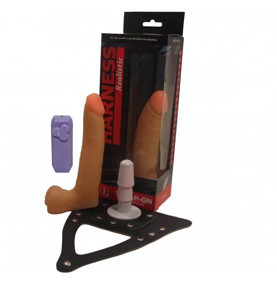 Вибромассажер с поясом Harness и выносным блоком-вибратором цвет телесный