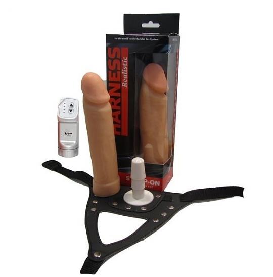 Вибромассажер с поясом Harness Realistic  гладкий цвет телесный