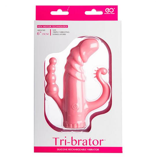 Вибромассажер-фаллоимитатор клиторальный стимулятор Tri-brator ribbed pink цвет розовый
